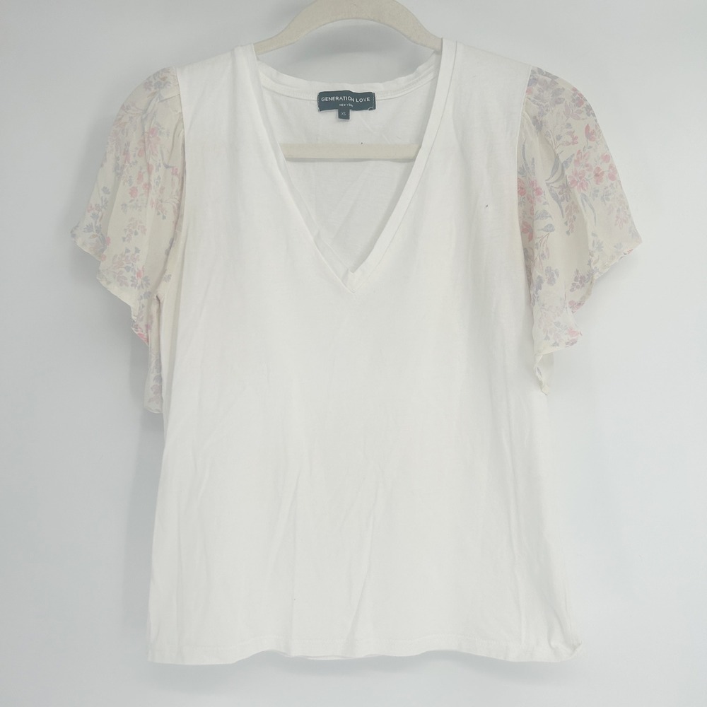 Generation Love Womens Cottagecore Dainty Silk Floral Sleeve V Neck Top Size XS